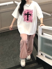 美式复古vintage螺纹小领口短袖t恤宽松潮牌潮流情侣半袖，男装T恤，星座310A-4