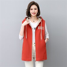 2022年秋季纯色棉常规通勤拉链连帽马夹，女装马甲，依倍林