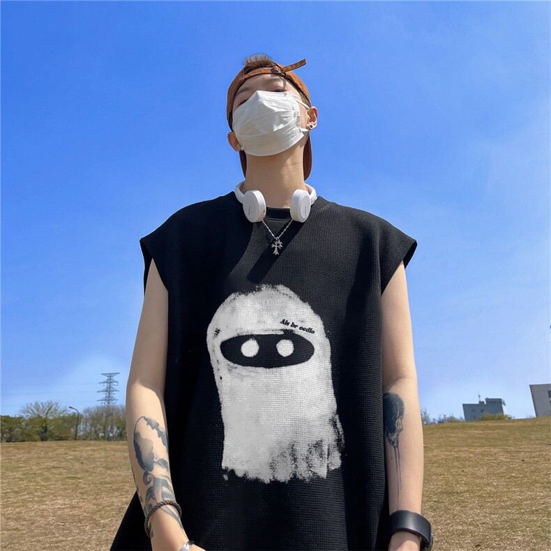华夫格背心 直播高品质重磅220克 鬼头印花HB792-P25控38图片