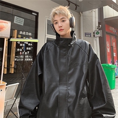 大码pu皮衣夹克钢印美式女复古oversize显瘦设计感情侣机车外套秋，男装夹克，星座226-2