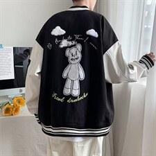 vibe美式棒球服男春秋黑白拼接飞行员夹克毛呢布皮袖BJ309P65，男装夹克，星座1116-2