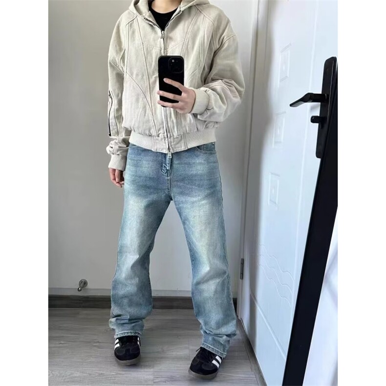 秋冬美式复古解构连帽工装外套青少年街头宽松休闲水洗夹克上衣潮,男装夹克,星座506A