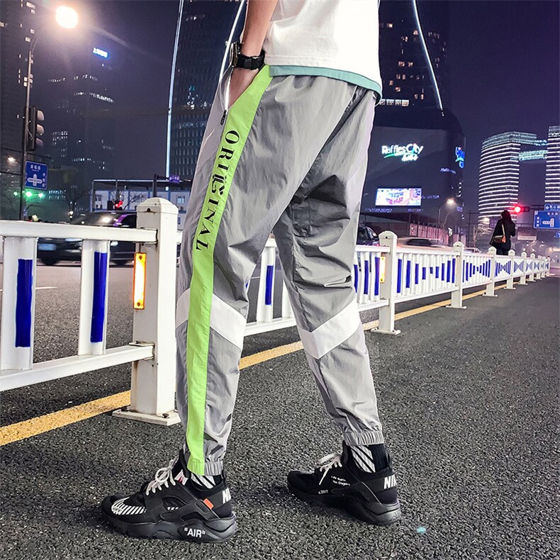 2021春季新款港风男士宽松反光拼色小脚九分裤男潮A438-5090-P50,男装休闲裤,电商A438