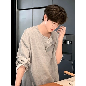 26春装 假两件亨利领长袖T恤男内搭打底衫上衣 H976特P38 网图图片