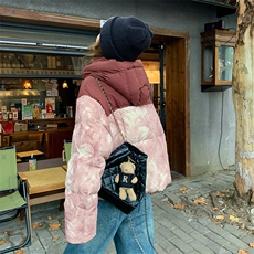 独特超好看撞色短款连帽工装派克羽绒服女冬2024新款小众设计外套，女装羽绒服，2C269
