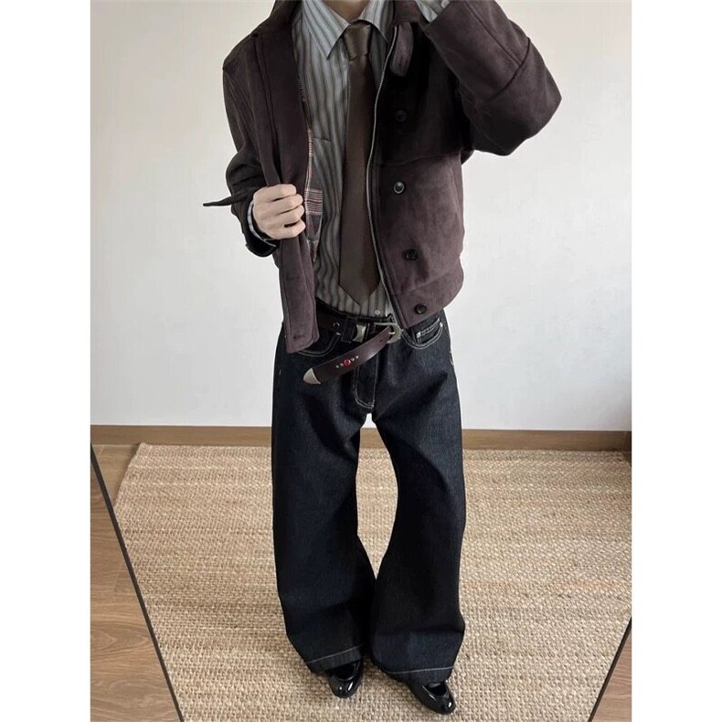 现货自制老钱棕千鸟格内哈灵顿夹克鹿皮顿,男装夹克,星座910A