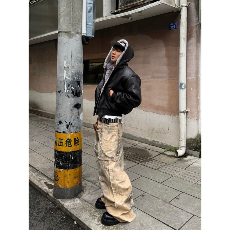 1506/QS60290/P124霜冻裂纹皮1500G仿水貂连帽PU皮高级感棉服夹克,男装夹克,星座1506