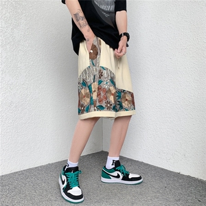 1港风大码短裤男日系刺绣民族风潮五分裤男士中裤DK7791P45控69图片