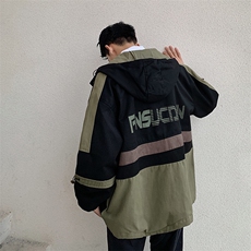 秋季抽绳连帽双重防风门襟撞色印花外套JK0991-P50，男装夹克，星座308B-1