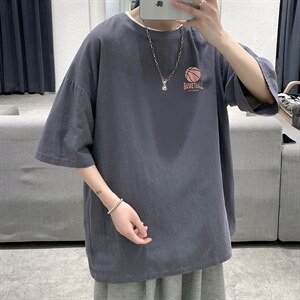 YT26237-P30 亚短袖t恤男大码五分袖男宽松七分袖 港风模特图片