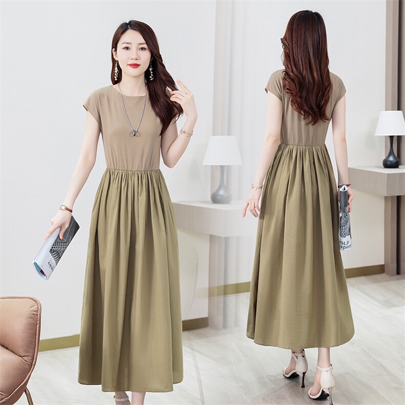 小姐马里薄荷烟灰连衣裙拼接设计显瘦一字领通勤收腰裙子女，女装连衣裙，星期衣