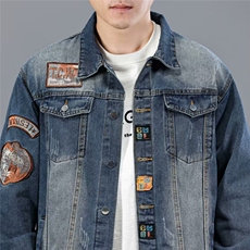 美式复古贴标牛仔外套男韩版修身潮牌街头帅气潮流夹克GA1128P70，男装工装外套，星座1013-5