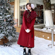 【有货】两色羊羔毛拼接70羊毛双面呢2D012-965-P385K528，女装羊绒大衣，2D012