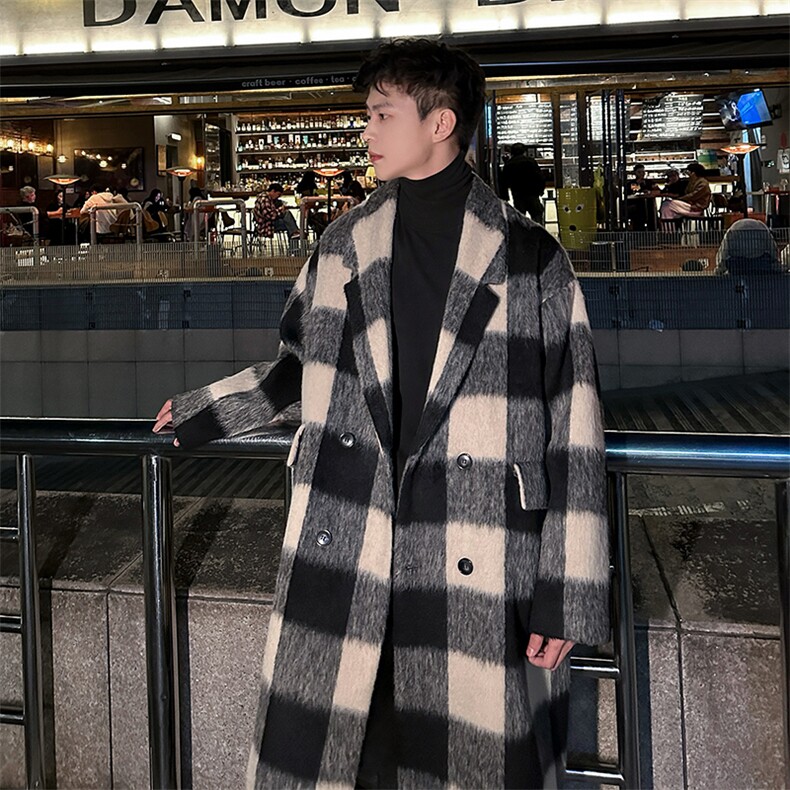 原创秋冬英伦风格子绅士长款呢料风衣外套男A071-L17-P135，男装风衣，电商A071