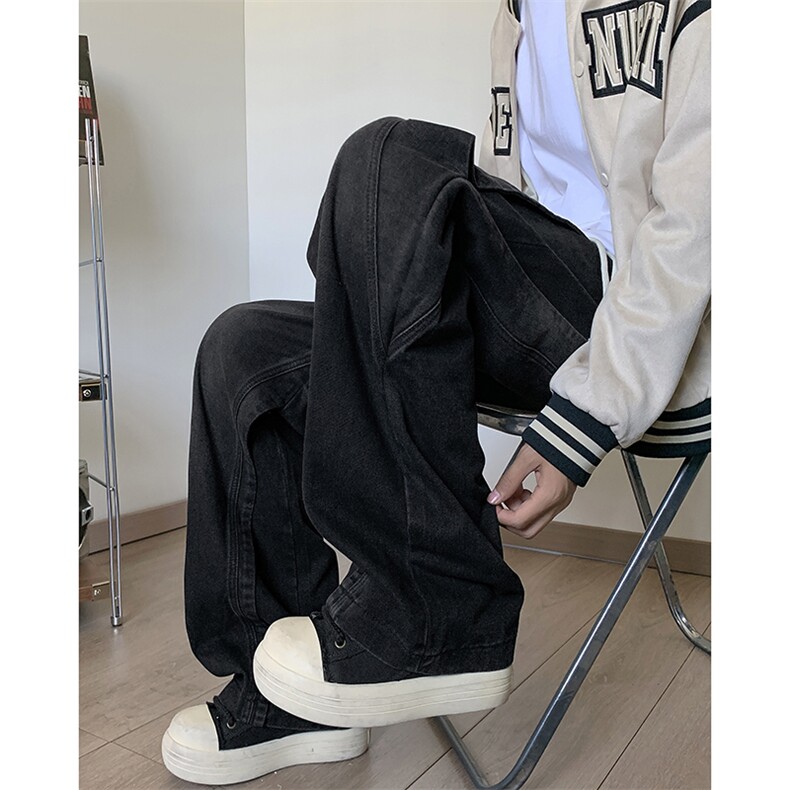 港风秋款男牛仔裤渐变色双层拼接直筒宽松直筒长裤NK7048P62,男装牛仔裤,星座1013-1