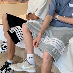 K2032-P35夏季宽松中性休闲五分卫裤四条杠情侣直筒运动短裤控48图片