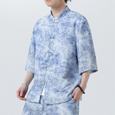 2025春季新款风男装盘扣新中式唐装竹叶印花衬衫C115-P50，男装衬衫，电商B277(原6028)