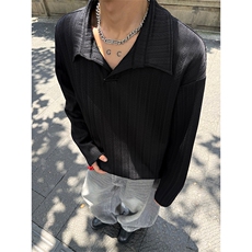 秋季麦穗纹复古大码老钱风翻领打底长袖T恤男T24505-特P36控69，男装T恤，电商A001-1