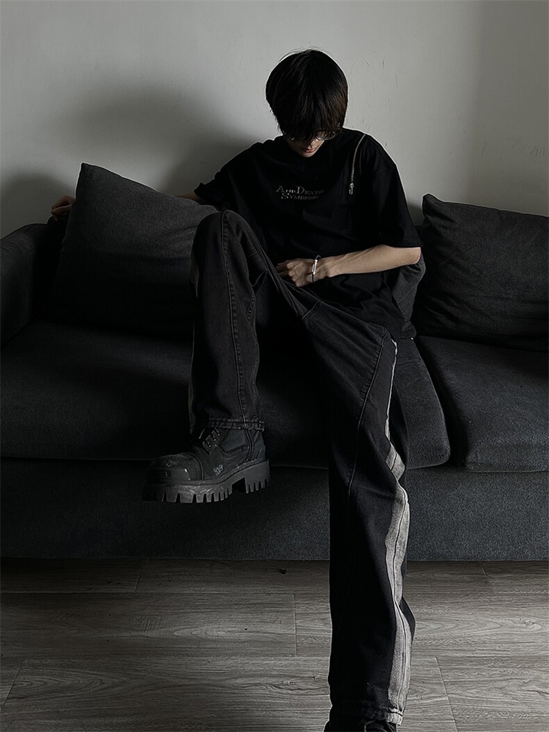 秋季美式ins高街hiphop重工艺水洗直筒牛仔裤货号K692P55,男装牛仔裤,电商A063
