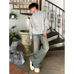 抖音得物高品质26春装美式高街假两件衬衫领长袖卫衣POLO领打底衫图片