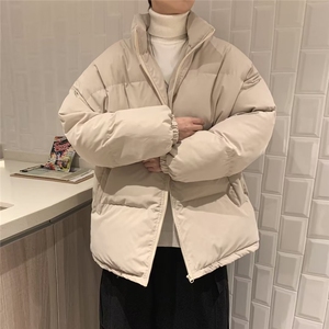 韩版宽松休闲情侣装秋冬立领棉衣高街潮流纯色面服 W6101-P58图片