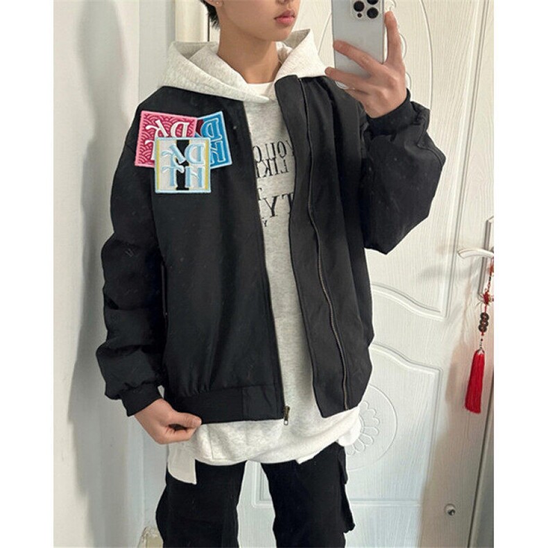 复古刺绣贴标外套趣味宽松飞行服男女春秋新款夹克宽松型 JK165图片