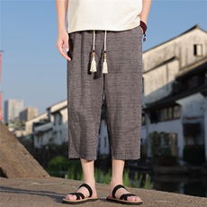 风八分裤男潮流男士宽松棉麻休闲裤夏季个性A266-1-KZ881-P60，男装休闲裤，电商A266-1