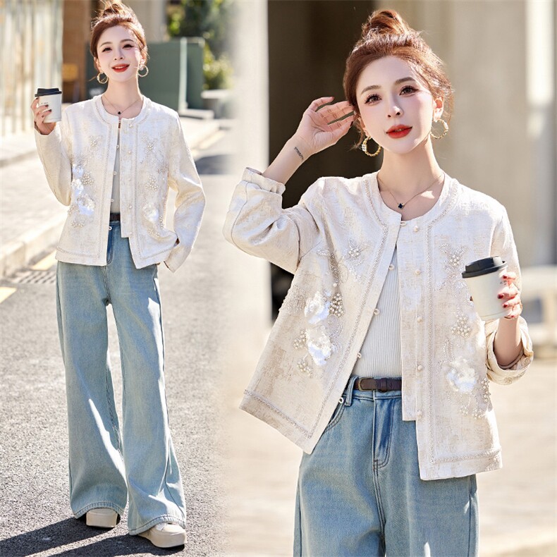 新中式国风短外套女2025开春新款小香风刺绣钉珠今年流行爆款上衣，女装短外套，布芭啦