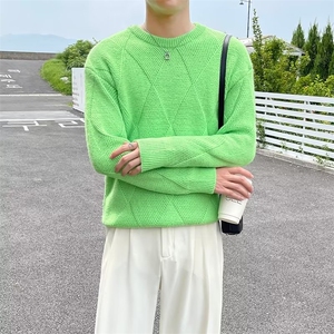 美式街头设计感圆领毛衣男慵懒风休闲针织衫B61P50图片