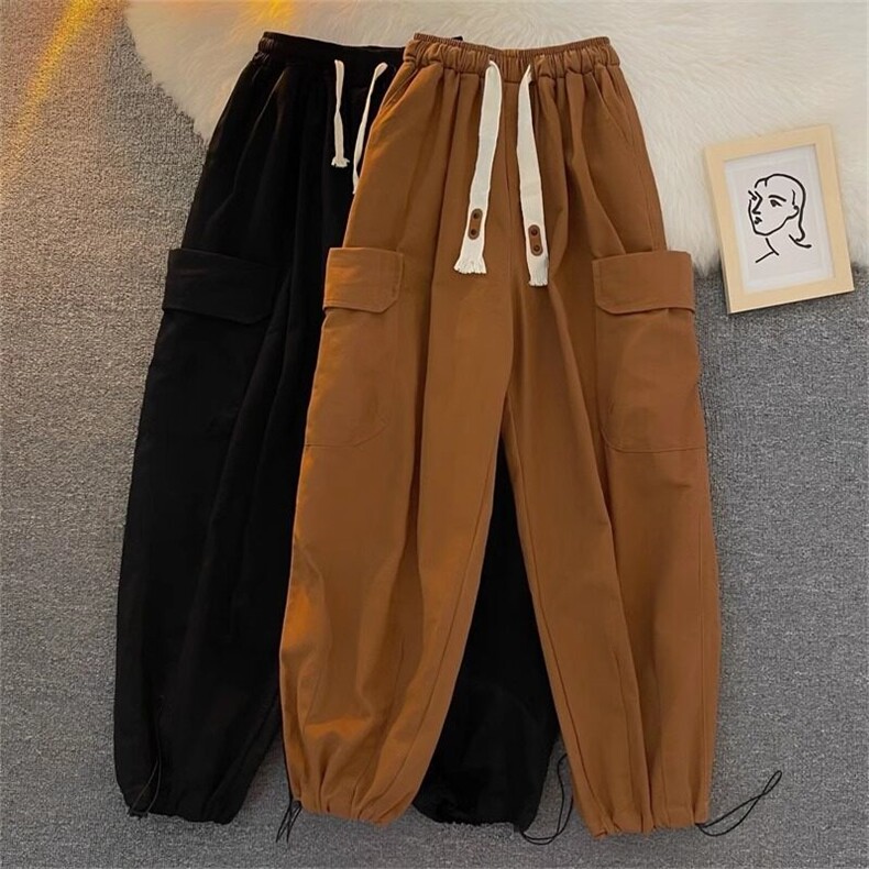 网图现货大口工装裤港风直筒宽松抽绳休闲裤RL27-P45，男装工装外套，星座1005-4