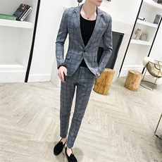 西装男英伦结婚礼服格子两件套小西服西裤套装A328-1903，男装西服套装，星座406