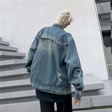 美式复古牛仔外套女秋季设计感痞帅高街潮牌工装牛仔夹克，男装夹克，星座716-4