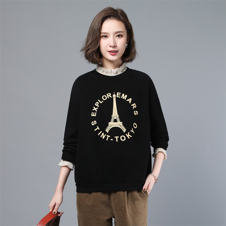 2020年秋季新款假两件卫衣女长袖秋冬加绒加厚打底衫棉,女装卫衣/绒衫,简韵佳