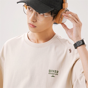2025夏季新款男装日系潮牌纯棉印花圆领宽松短袖休闲T恤T906-F43图片