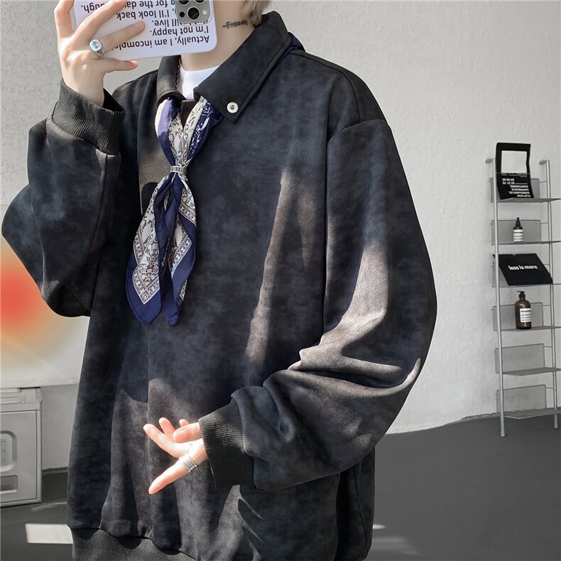 现货WY10170-特P48加绒P58设计感可拆卸丝巾百搭大码卫衣小众,男装卫衣,电商A059