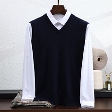 时尚潮流男士V领马甲简约百搭舒适保暖，男装背心/马甲，富泽羊绒