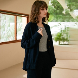 2025春秋新款羊绒衫女100山羊绒V领多穿斜衣襟系扣针织衫纯色上衣图片