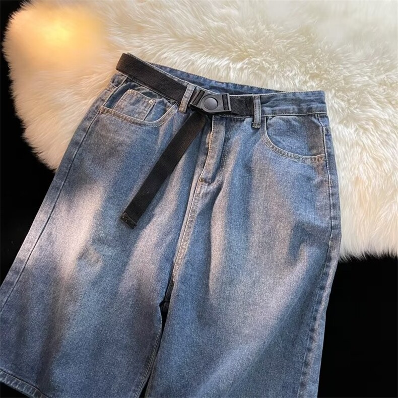 美式牛仔短裤男夏季复古宽松休闲高街直筒五分裤女潮牌DK1728-P40,男装牛仔裤,星座1008-2