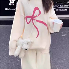 MM157-P65蝴蝶结毛衣女款秋冬韩系慵懒高级感软糯宽松针织衫上衣，女装针织衫/毛衣，星座617A-2