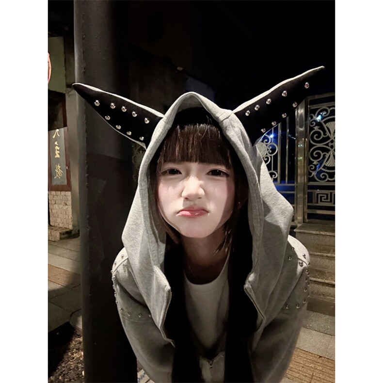 抖音得物高品质26春装美式高街铆钉杜宾犬耳朵开衫卫衣外套W125,女装短外套,电商A486-1