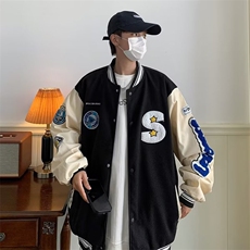 男秋季2023新款长袖夹克外套毛巾绣毛呢拼皮YK63P55，男装夹克，星座1116-2