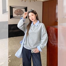 抖音得物高品质26春装美式高街假两件衬衫领长袖卫衣POLO领打底衫，男装T恤，电商A486