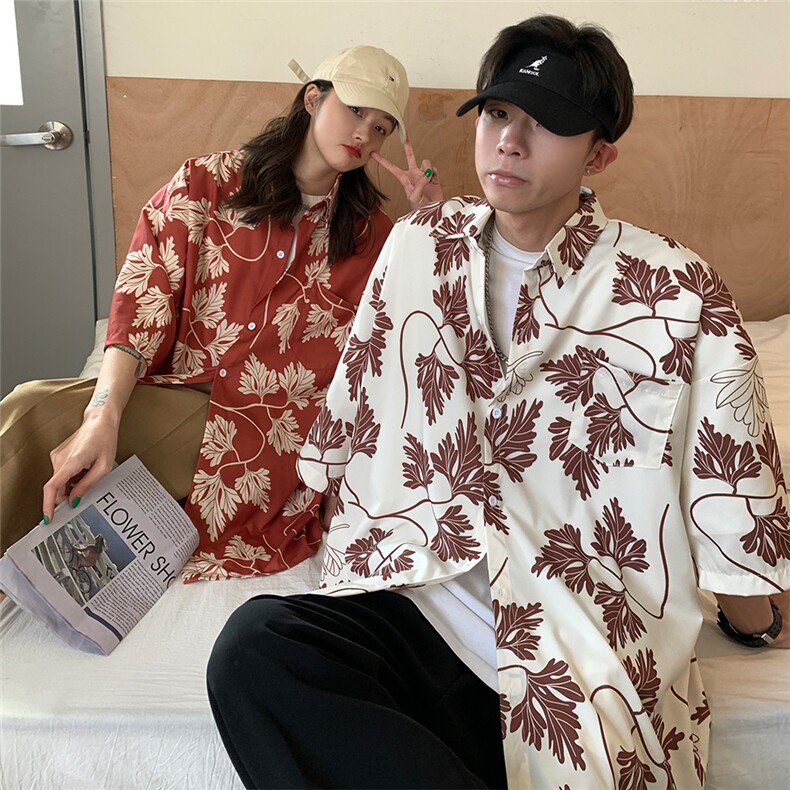 旅游沙滩衬衫夏季冰丝衬衫短袖男装情侣装夏装2024新款衬衣,男装衬衫,电商C306-1