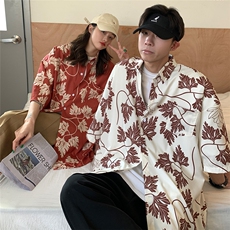 旅游沙滩衬衫夏季冰丝衬衫短袖男装情侣装夏装2024新款衬衣，男装衬衫，电商C306-1