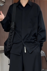C172/P40秋装新款个性暗门襟长袖衬衫男大码宽松学生潮男衬衣上衣，男装衬衫，电商基地A050