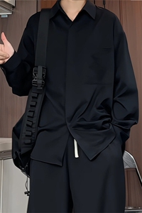 C172/P40秋装新款个性暗门襟长袖衬衫男大码宽松学生潮男衬衣上衣图片