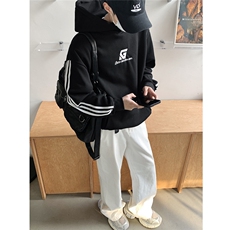 1港风连帽刺绣LOGO袖子三杠织带大码M-5XL卫衣男WY77737P58控78，男装卫衣，星座226-2