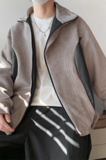 1美式麂皮绒夹克男大码拼接撞色不规则拉链外套男JK8759P95控128，男装夹克，星座226-2