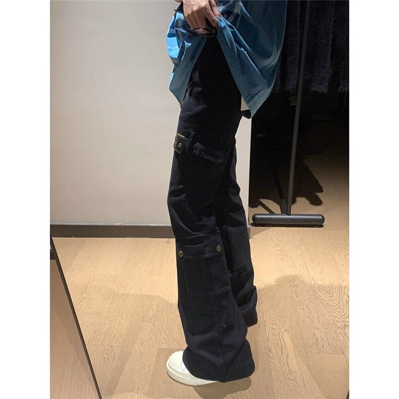 夏季黑色vibe绑带男女微喇牛仔裤cleanfit美式高街长裤D7818,男装牛仔裤,星座601-1