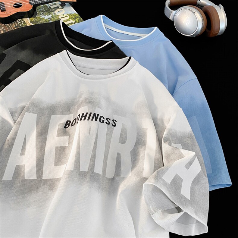 2025 夏季新款 摆拍印花假两件冰丝T恤M-5XL HT25449-P35图片